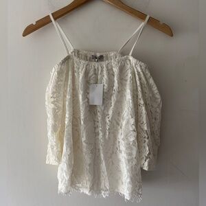 NEW!!‎ Charlotte Russe White Off Shoulder Lace Top Fringe Hem Blouse